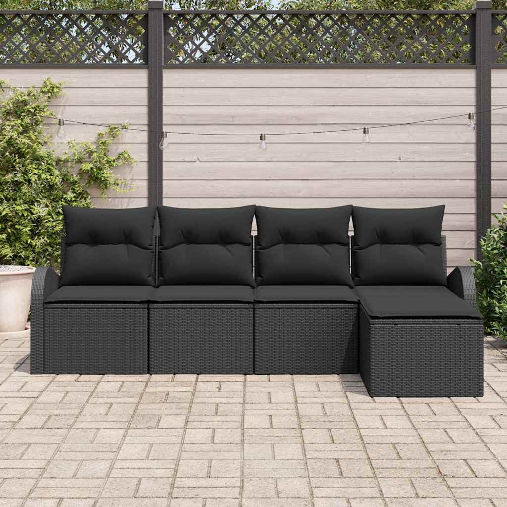Sofa Set 5 stk. Schwarz Poly-Rattan