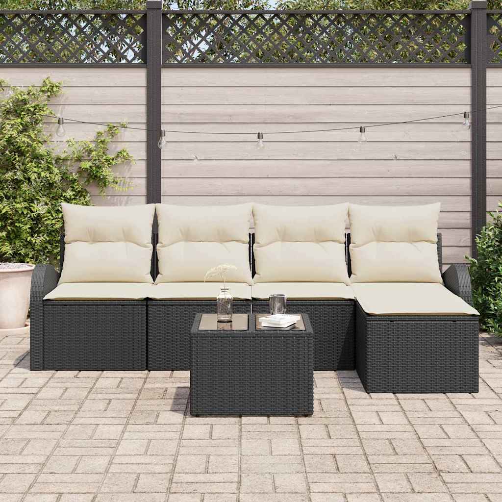 Sofa Set 6 stk. Schwarz und Weiß Poly-Rattan