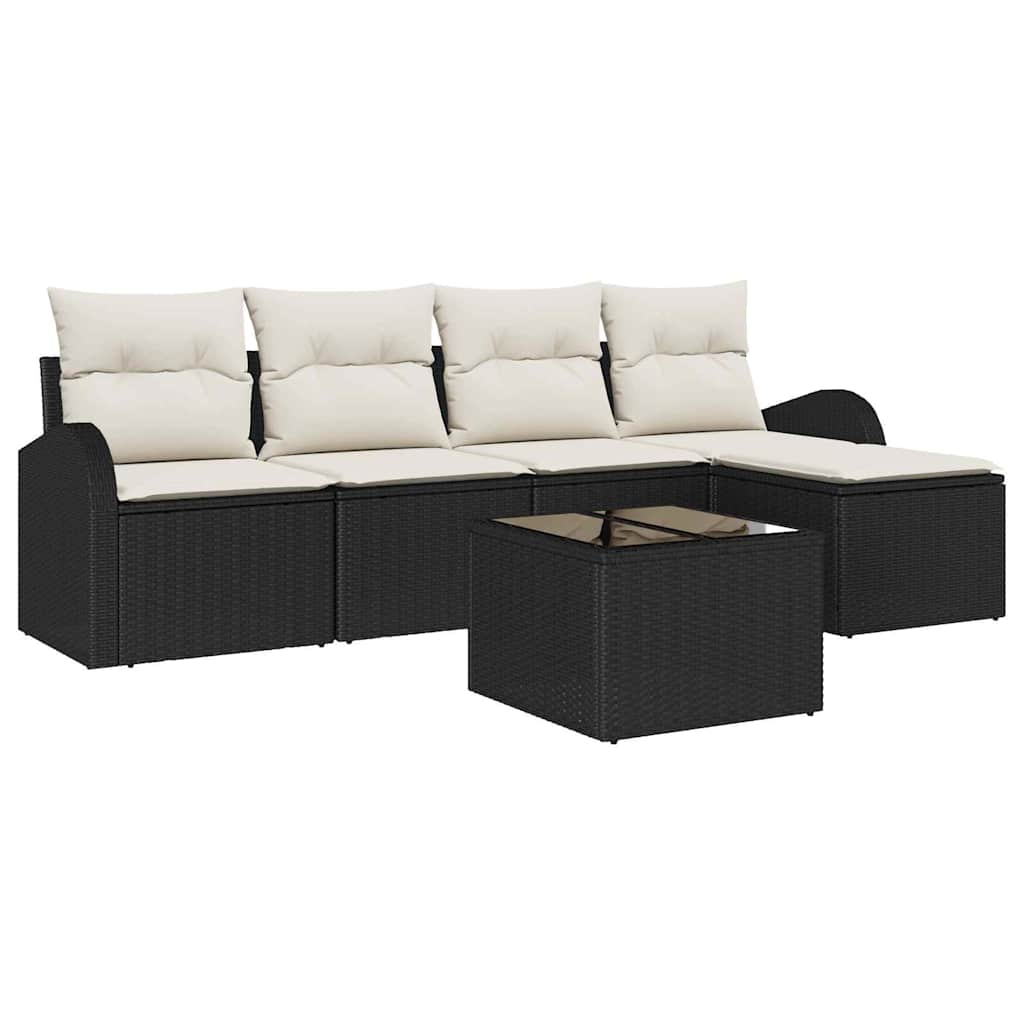 Sofa Set 6 stk. Schwarz und Weiß Poly-Rattan