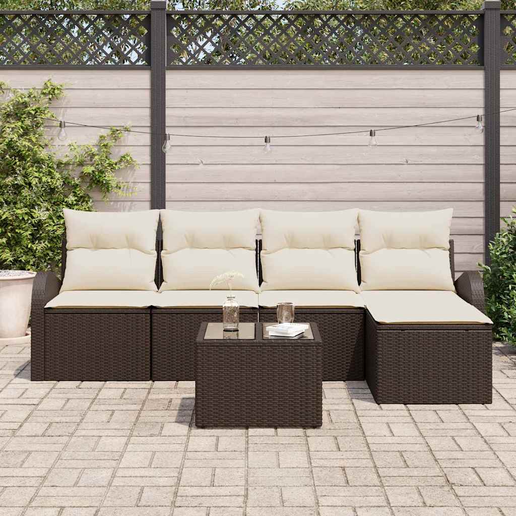 Sofa Set mit Kissen 6 pcs Braun und Weiß Poly-Rattan