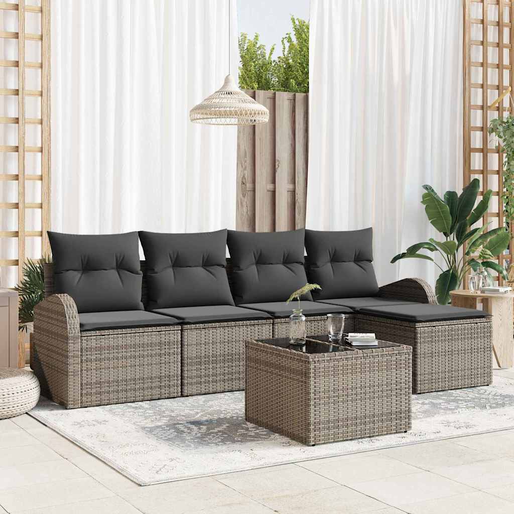 Sofa Set 6 stk. Grau Poly-Rattan