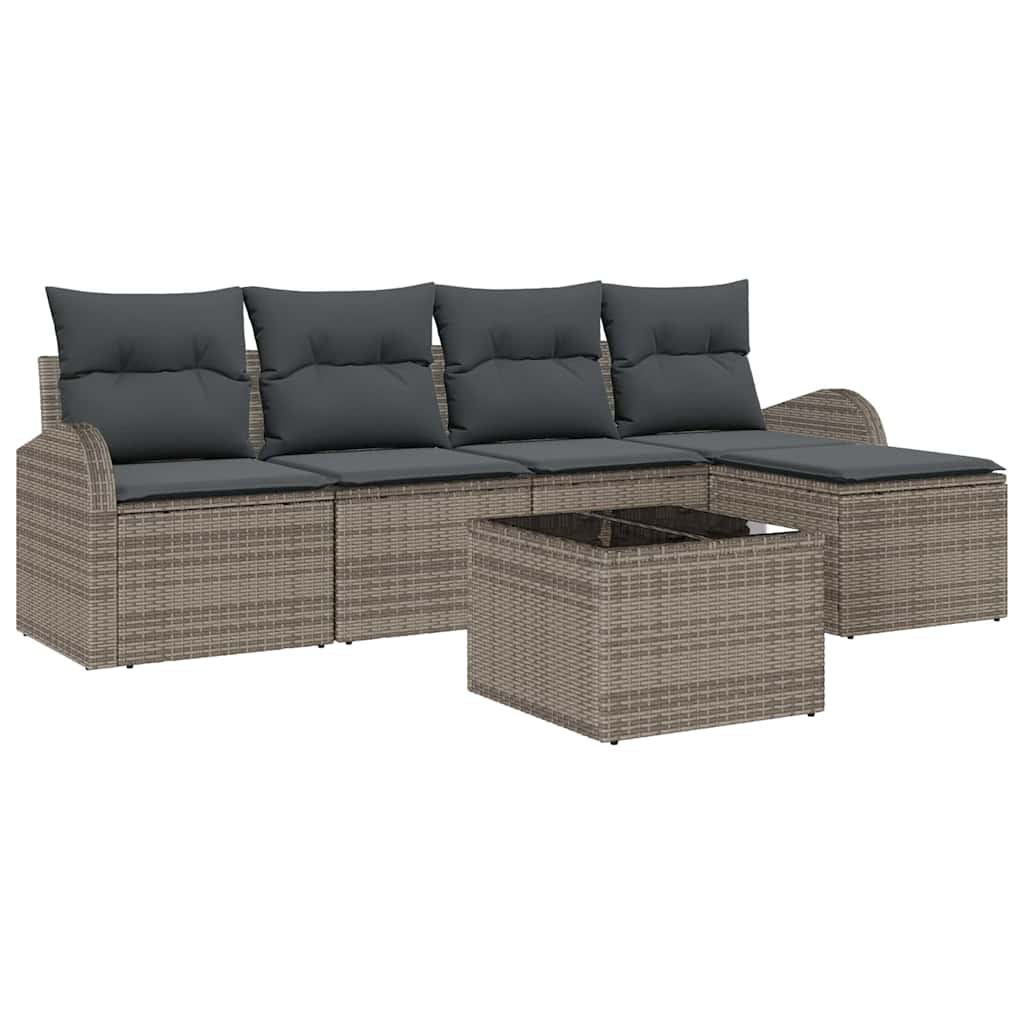Sofa Set 6 stk. Grau Poly-Rattan