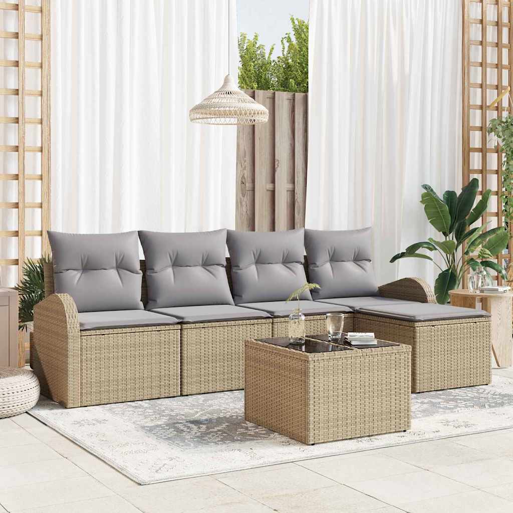 Sofa Set 6 stk. Beige und Hellgrau Poly-Rattan