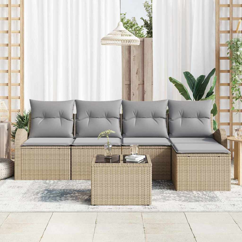 Sofa Set 6 stk. Beige und Hellgrau Poly-Rattan