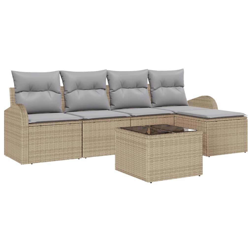 Sofa Set 6 stk. Beige und Hellgrau Poly-Rattan