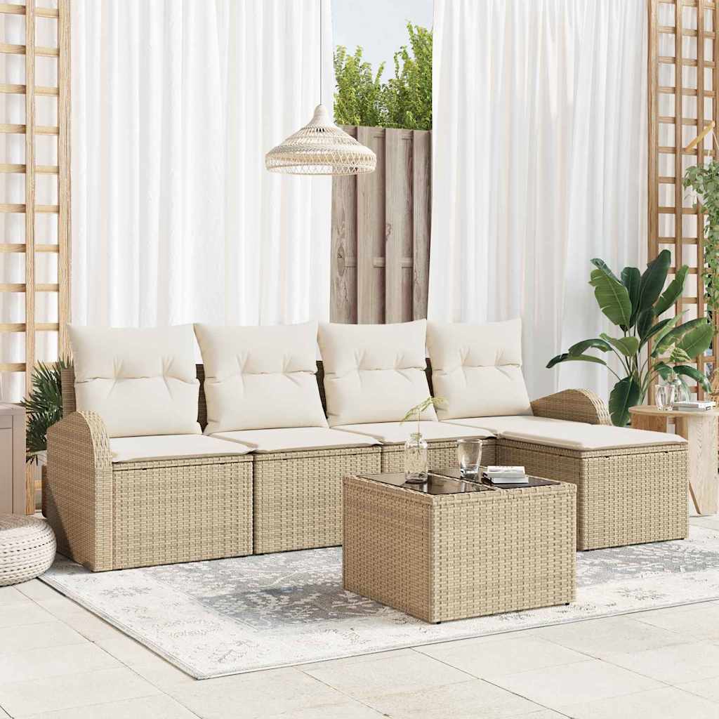 Sofa Set 6 stk. Beige und Weiß Poly-Rattan