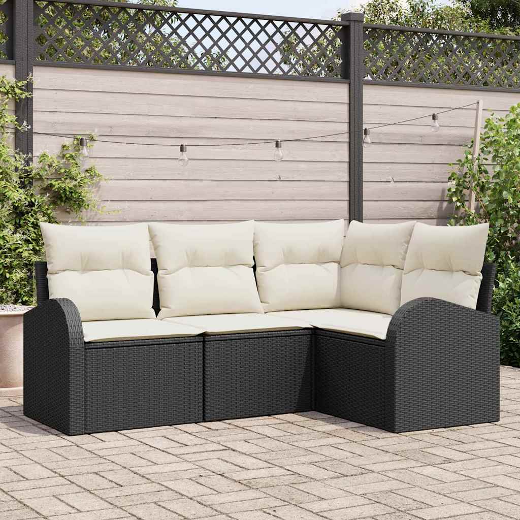 Gartensofa-set 4 stk. Schwarz und Weiß Poly-Rattan