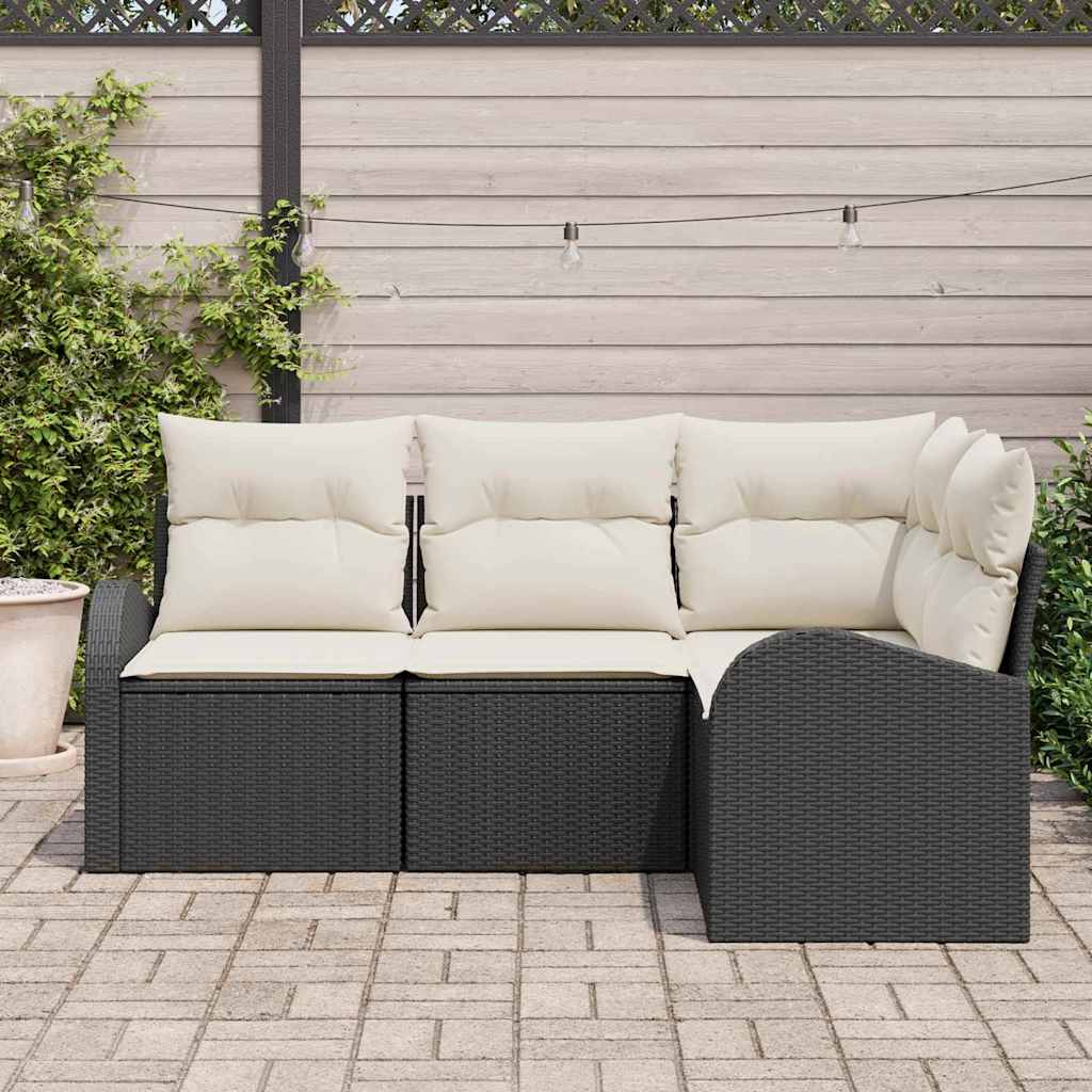 Gartensofa-set 4 stk. Schwarz und Weiß Poly-Rattan