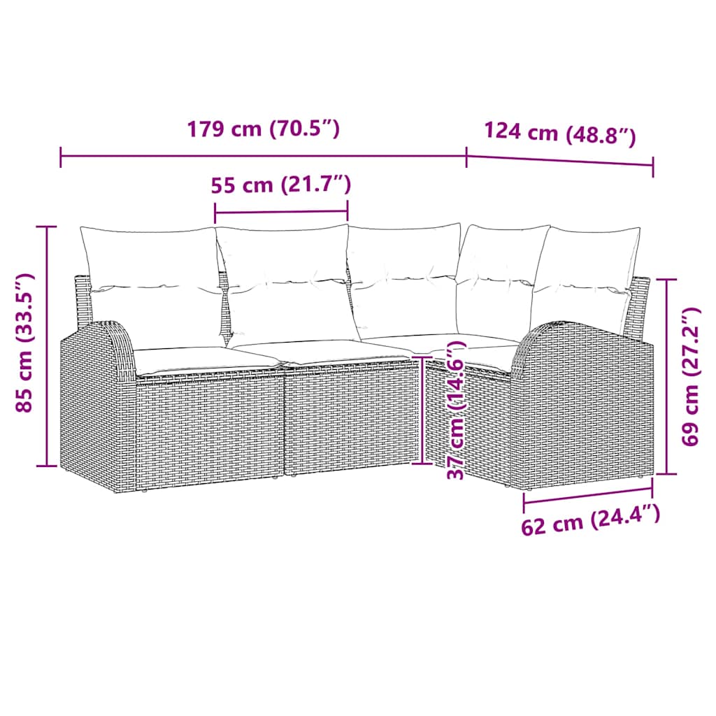 Gartensofa-set 4 stk. Schwarz und Weiß Poly-Rattan