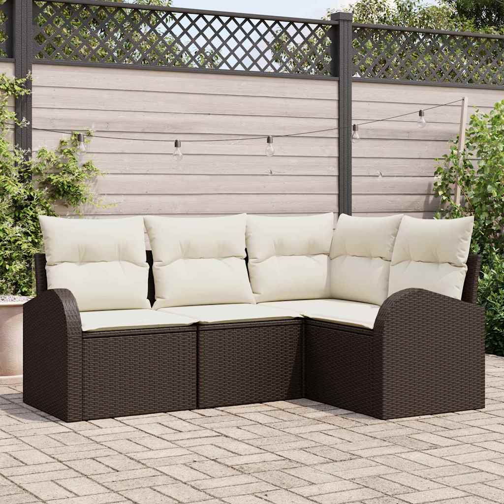 Gartensofa-set mit Kissen 4 pcs Braun und Weiß Poly-Rattan
