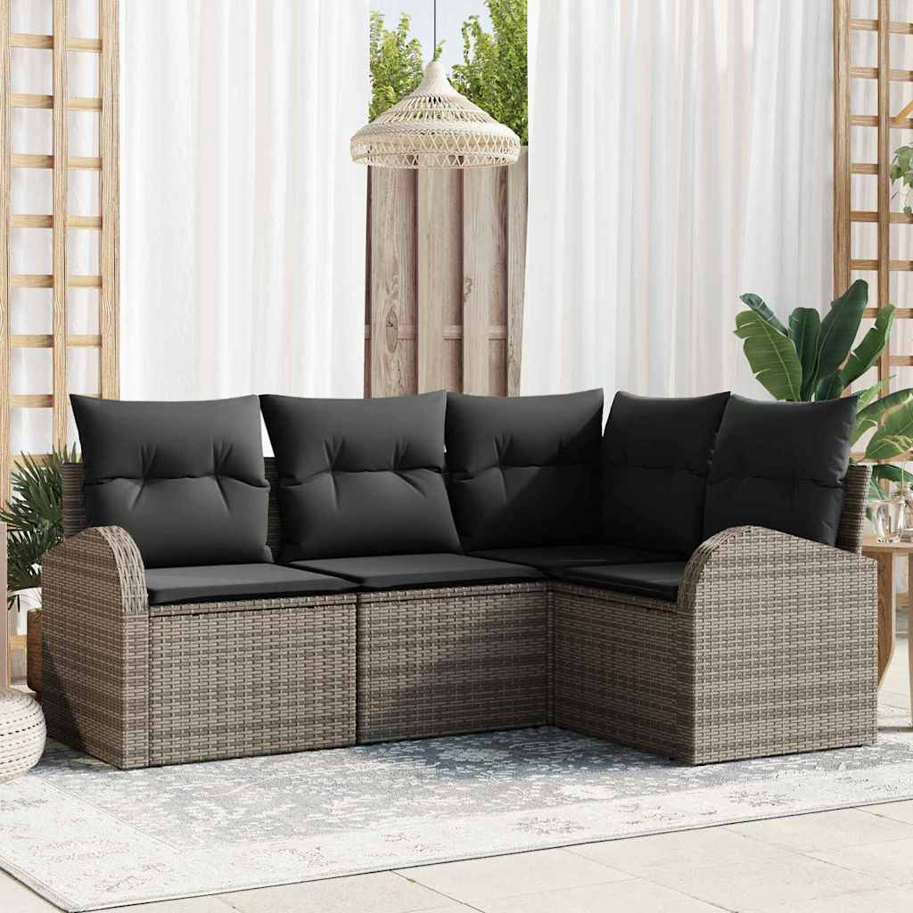 Gartensofa-set 4 stk. Grau Poly-Rattan