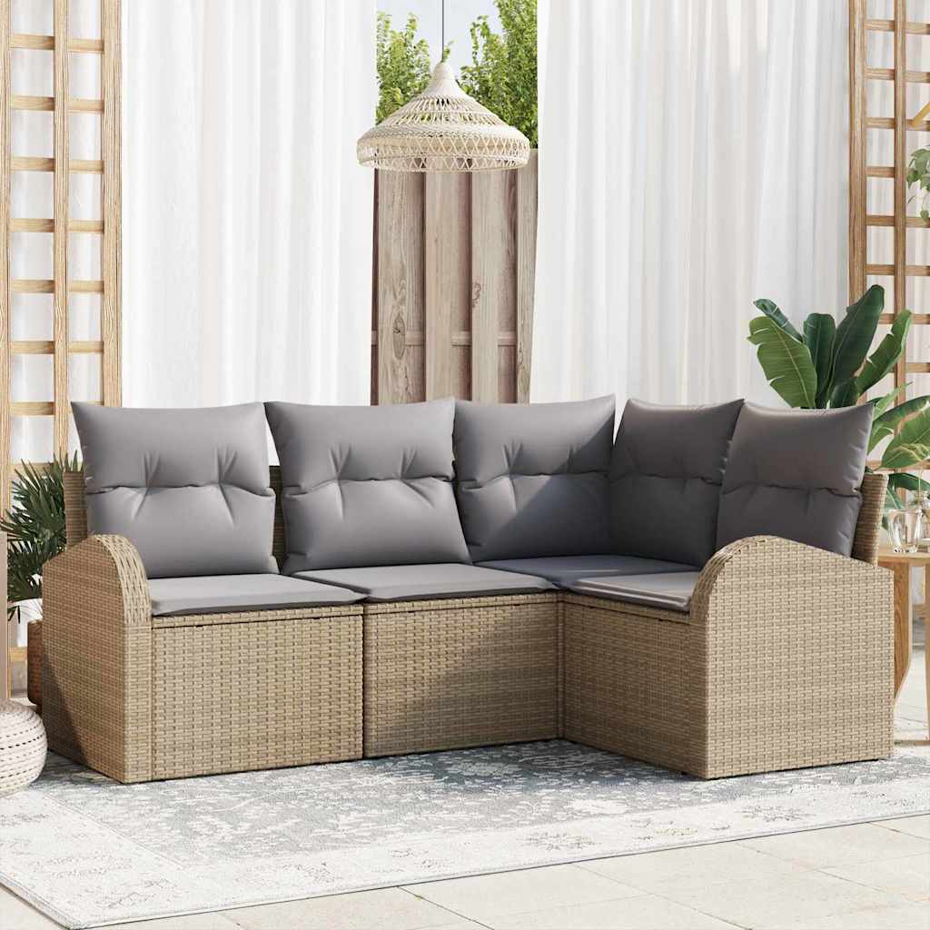 Gartensofa-set 4 stk. Beige und Hellgrau Poly-Rattan