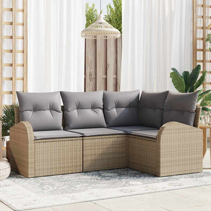 Gartensofa-set 4 stk. Beige und Hellgrau Poly-Rattan