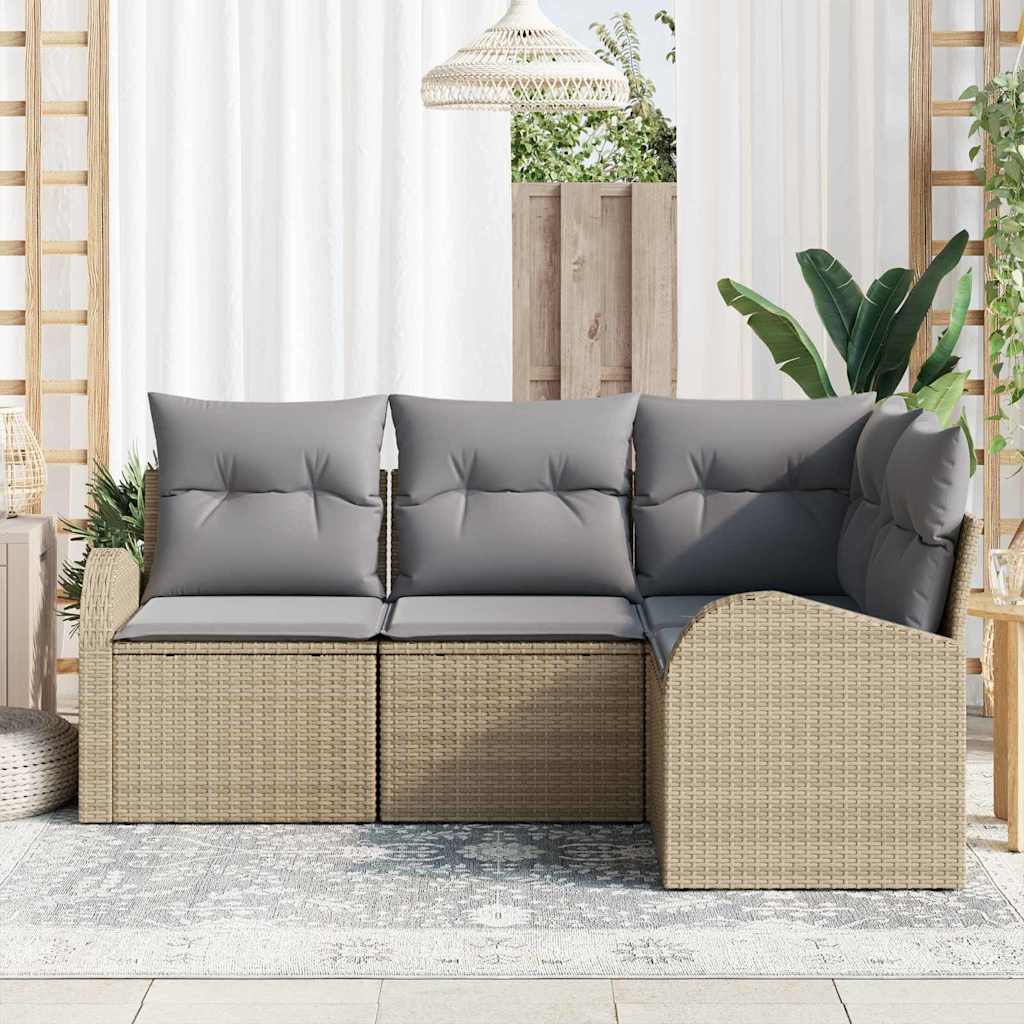 Gartensofa-set 4 stk. Beige und Hellgrau Poly-Rattan