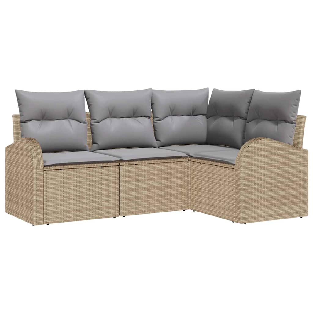 Gartensofa-set 4 stk. Beige und Hellgrau Poly-Rattan