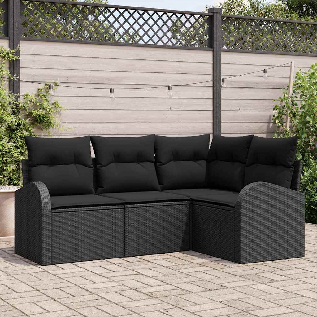 Gartensofa-set 4 stk. Schwarz Poly-Rattan