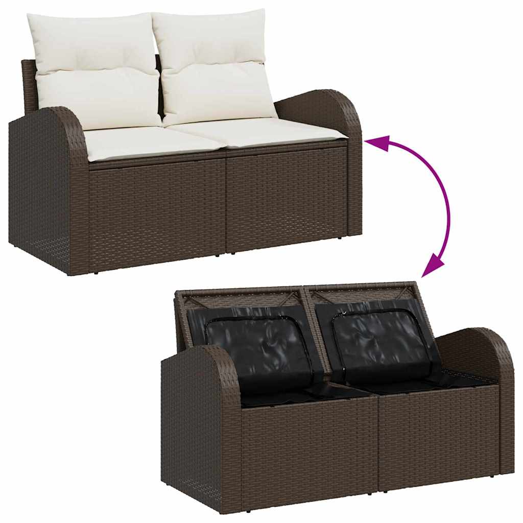 Gartensofa-set mit Kissen 5 pcs Braun und Weiß Poly-Rattan