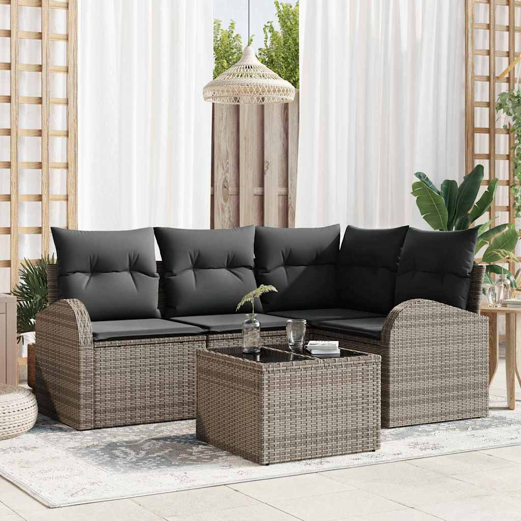 Gartensofa-set 5 stk. Grau Poly-Rattan