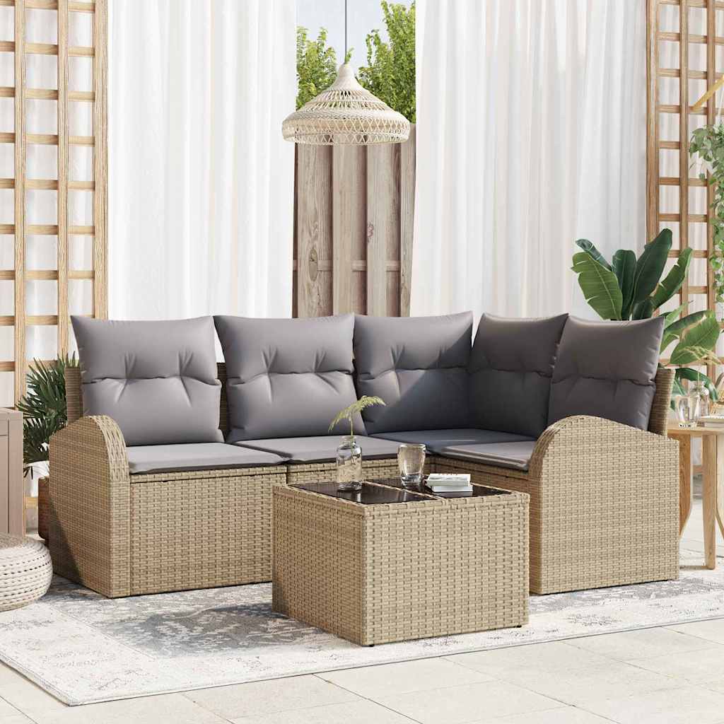 Gartensofa-set 5 stk. Beige und hellgrau Poly-Rattan