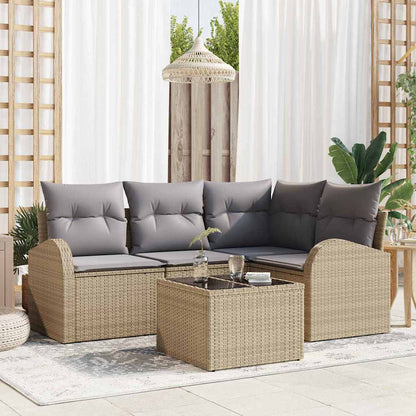Gartensofa-set 5 stk. Beige und hellgrau Poly-Rattan