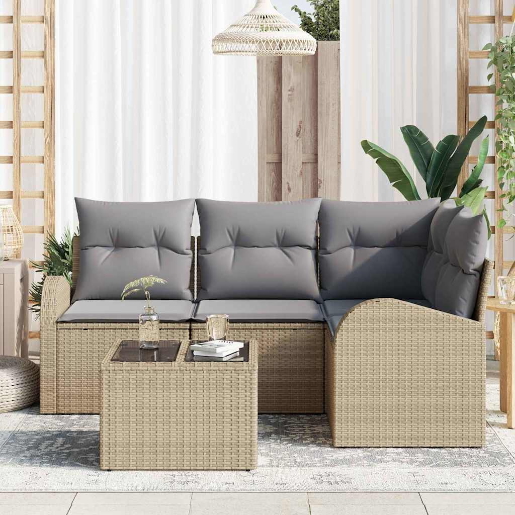 Gartensofa-set 5 stk. Beige und hellgrau Poly-Rattan