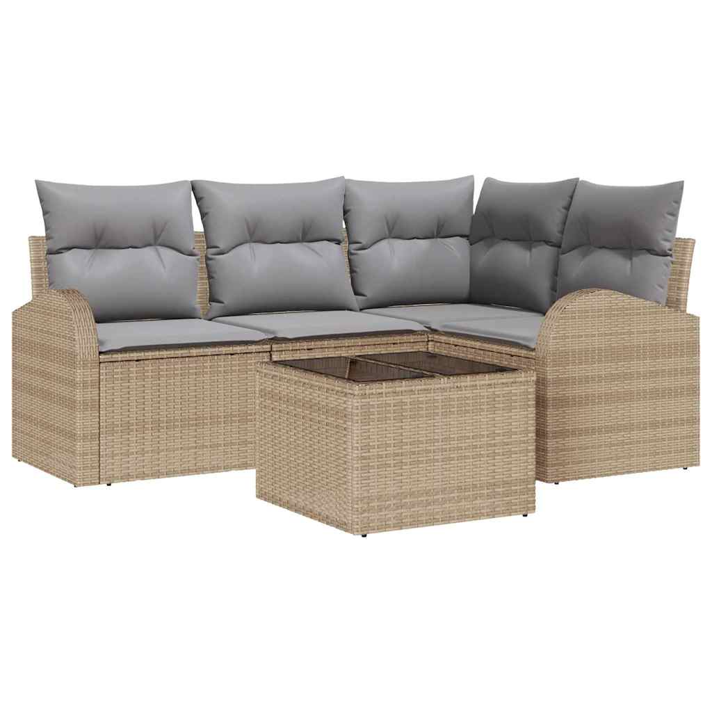 Gartensofa-set 5 stk. Beige und hellgrau Poly-Rattan