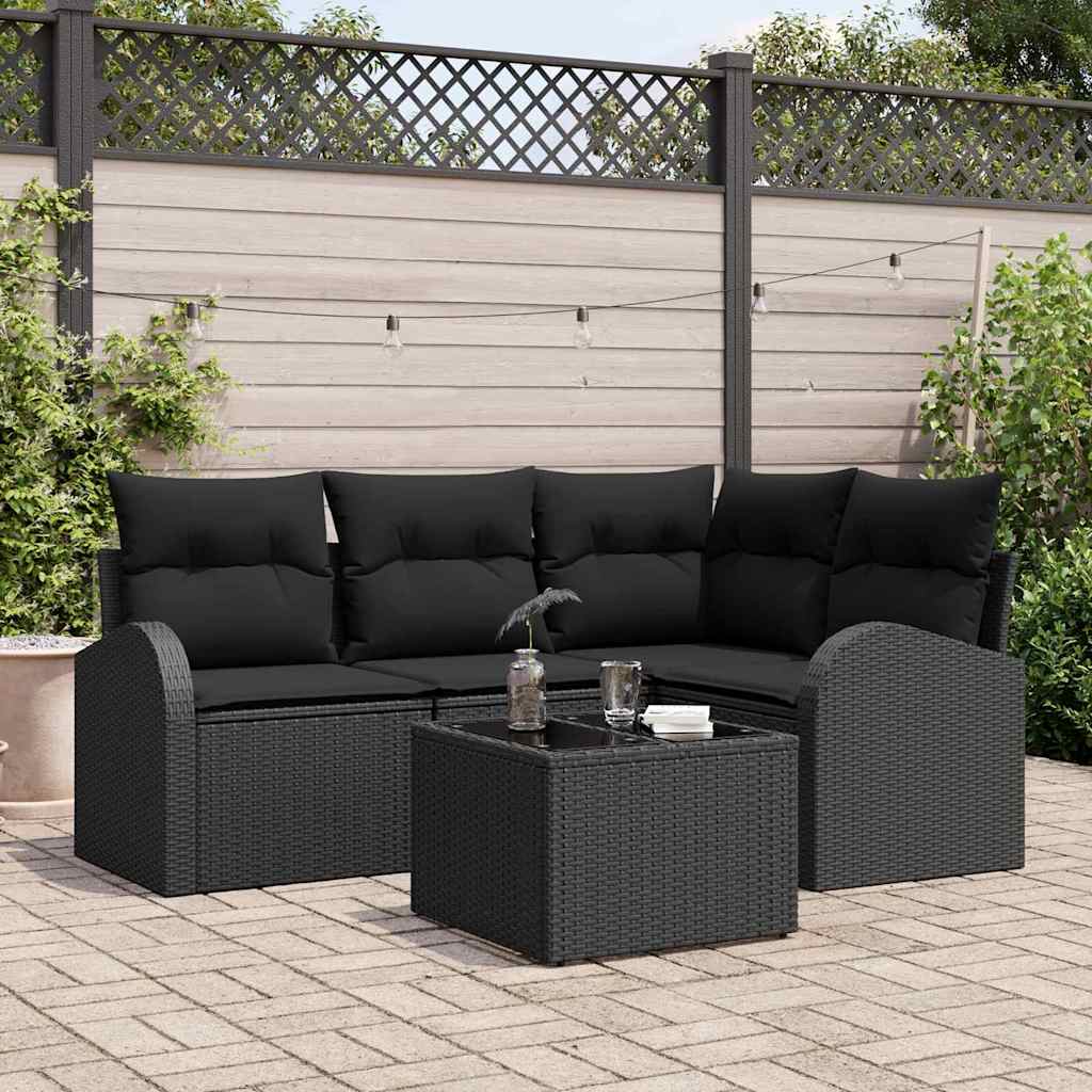 Gartensofa-set 5 stk. Schwarz Poly-Rattan