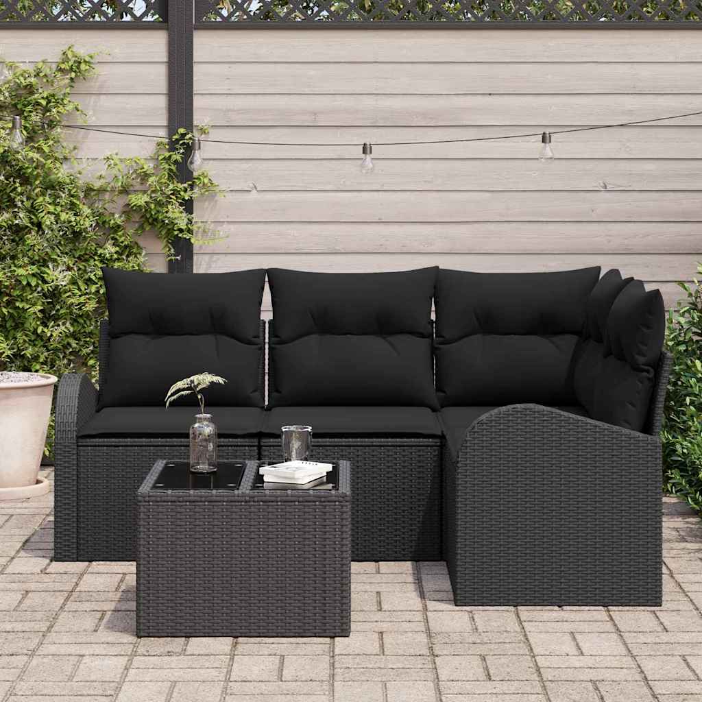Gartensofa-set 5 stk. Schwarz Poly-Rattan