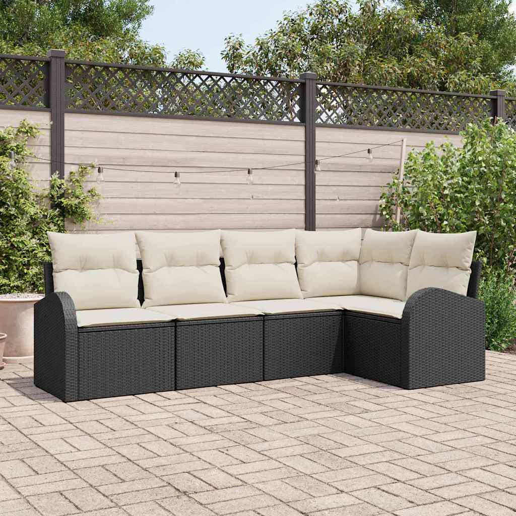 Gartensofa-set 5 stk. Schwarz und Weiß Poly-Rattan