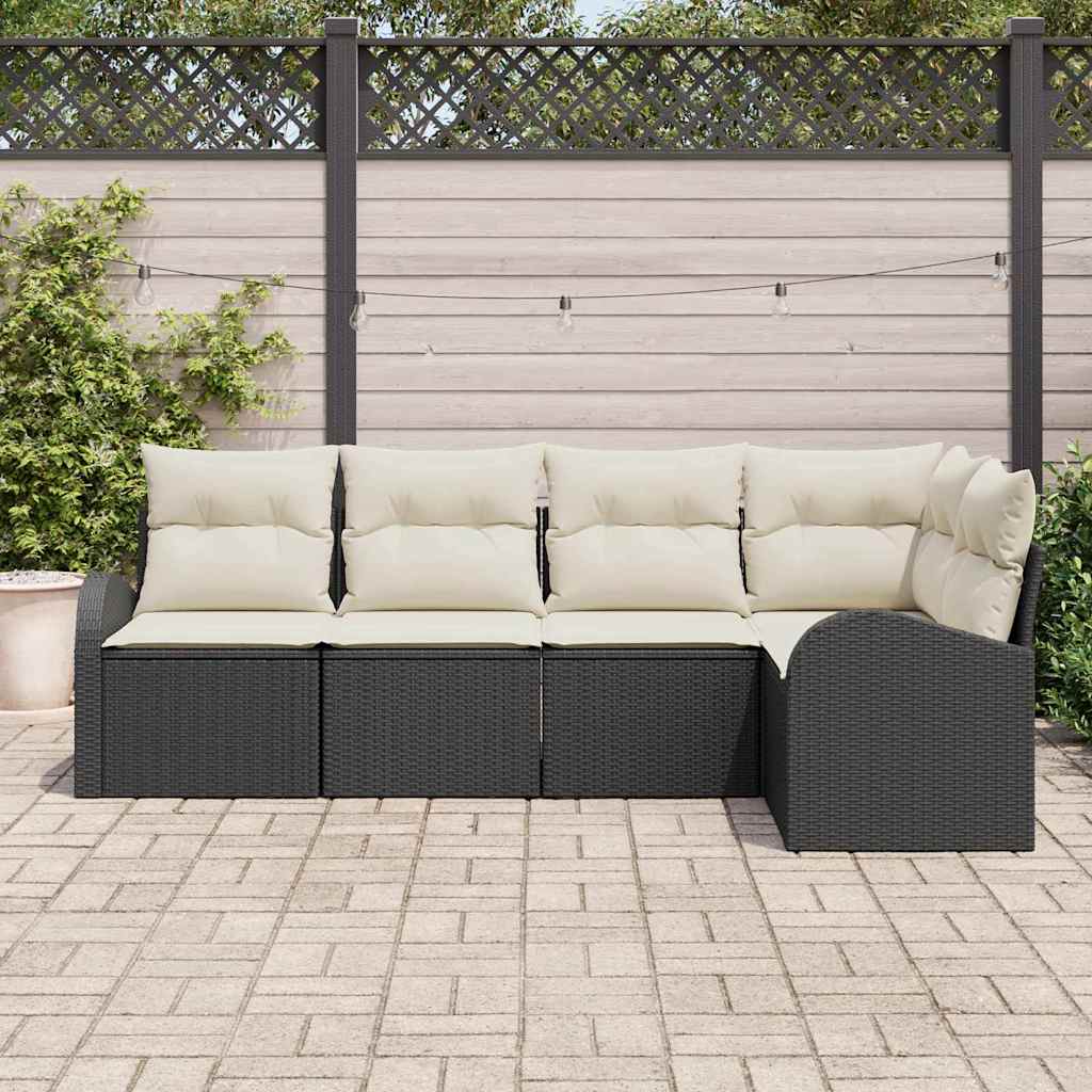 Gartensofa-set 5 stk. Schwarz und Weiß Poly-Rattan
