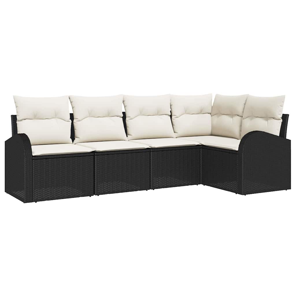Gartensofa-set 5 stk. Schwarz und Weiß Poly-Rattan