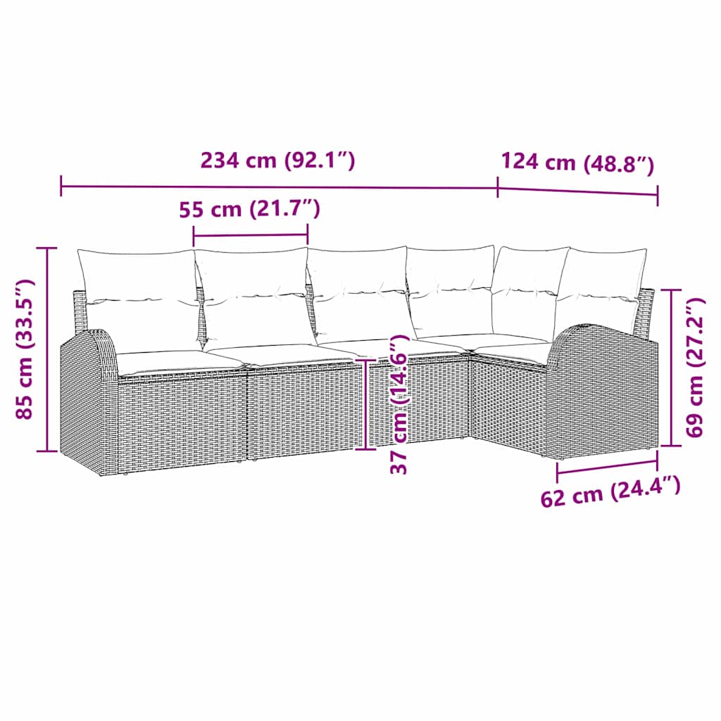 Gartensofa-set 5 stk. Schwarz und Weiß Poly-Rattan