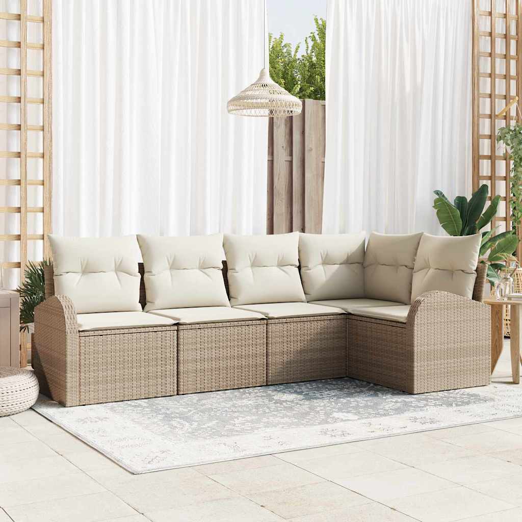 Gartensofa-set 5 stk. Beige und Weiß Poly-Rattan