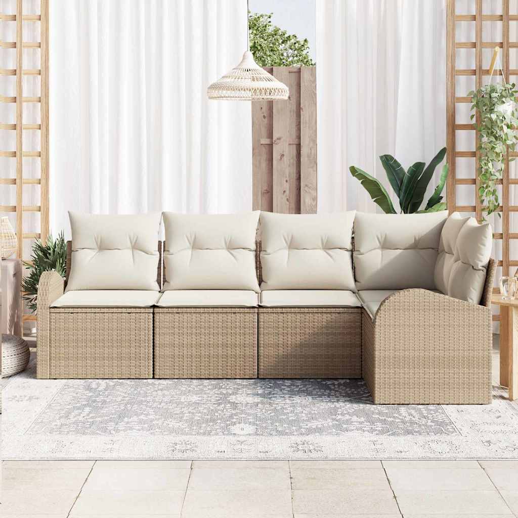 Gartensofa-set 5 stk. Beige und Weiß Poly-Rattan