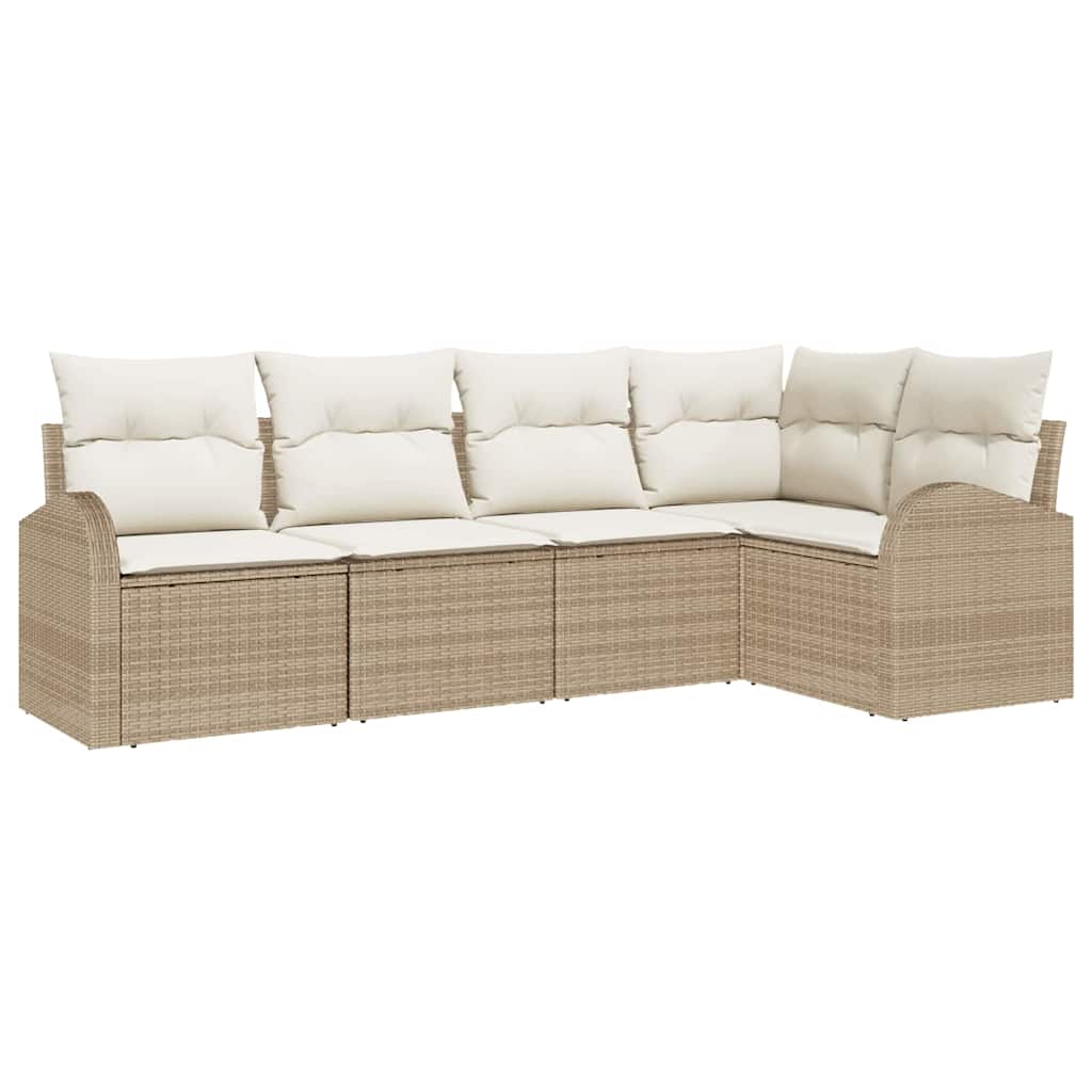 Gartensofa-set 5 stk. Beige und Weiß Poly-Rattan