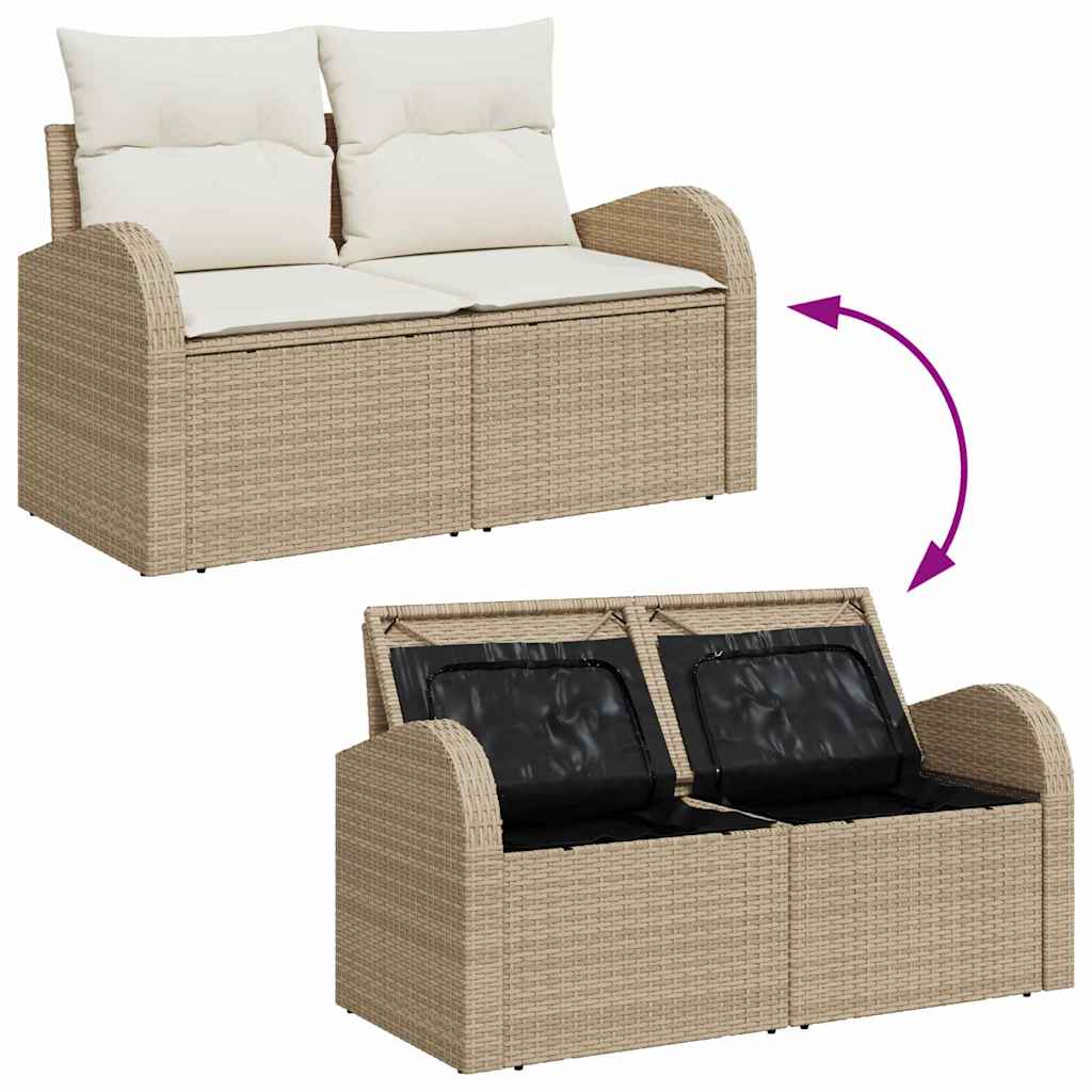 Gartensofa-set 5 stk. Beige und Weiß Poly-Rattan