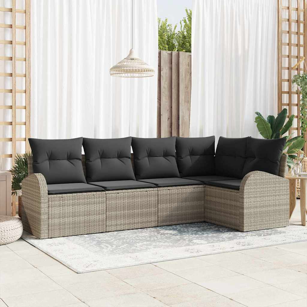 Gartensofa-set 5 stk. Hellgrau Poly-Rattan