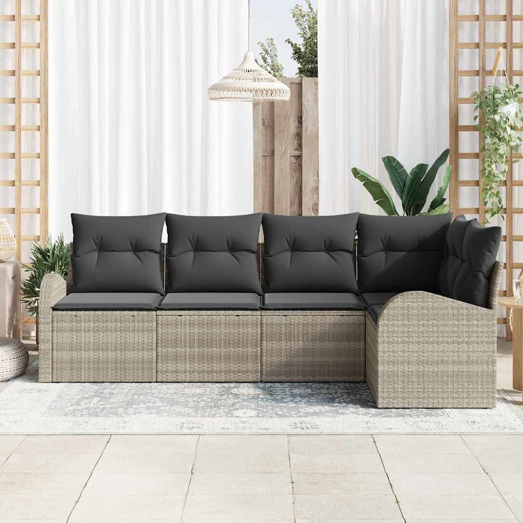 Gartensofa-set 5 stk. Hellgrau Poly-Rattan