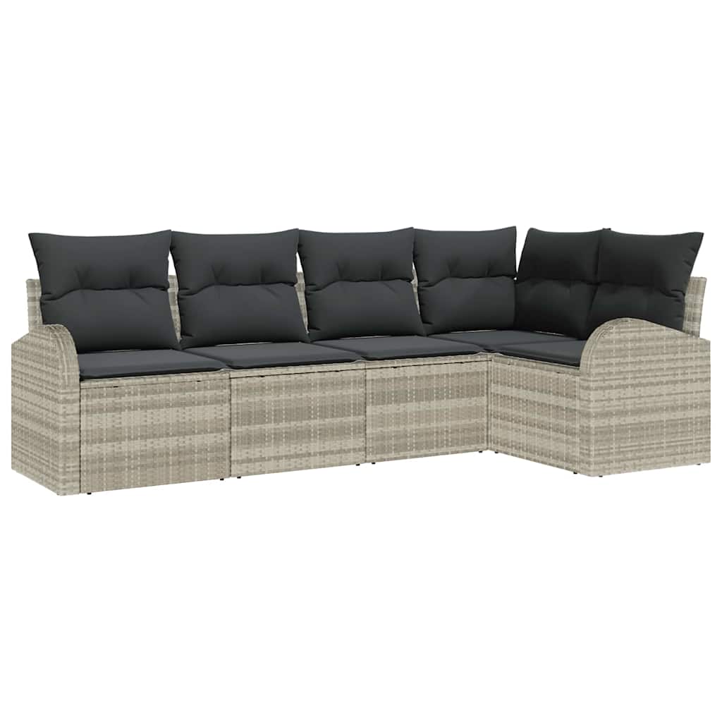 Gartensofa-set 5 stk. Hellgrau Poly-Rattan