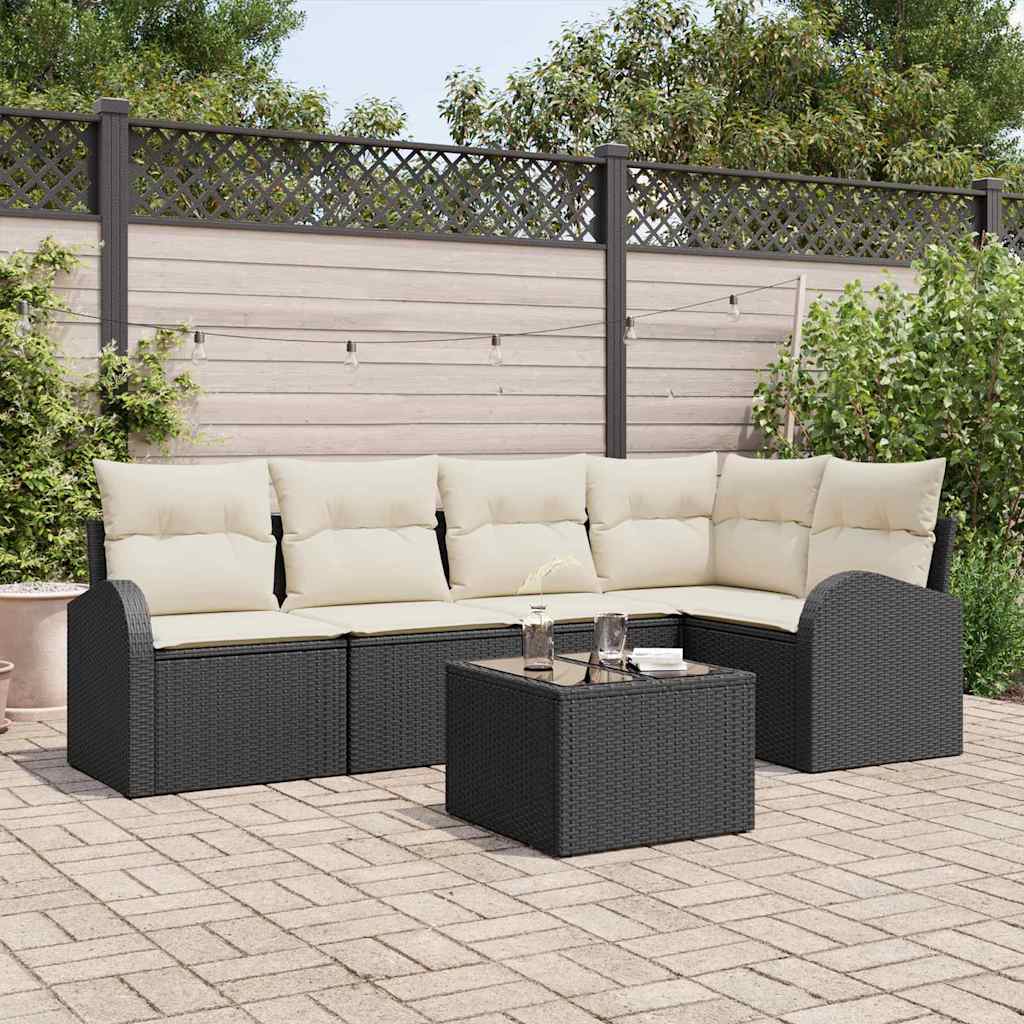Gartensofa-set 6 stk. Schwarz und Weiß Poly-Rattan