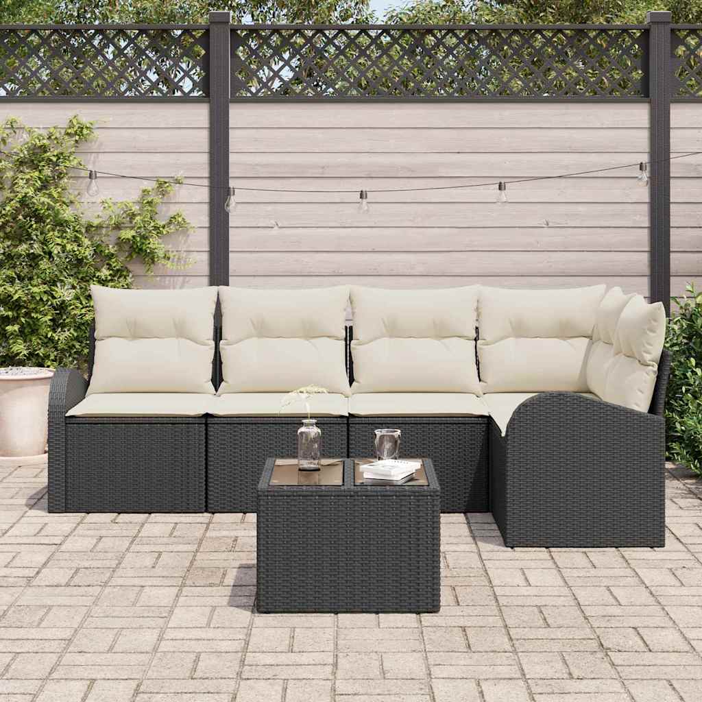 Gartensofa-set 6 stk. Schwarz und Weiß Poly-Rattan