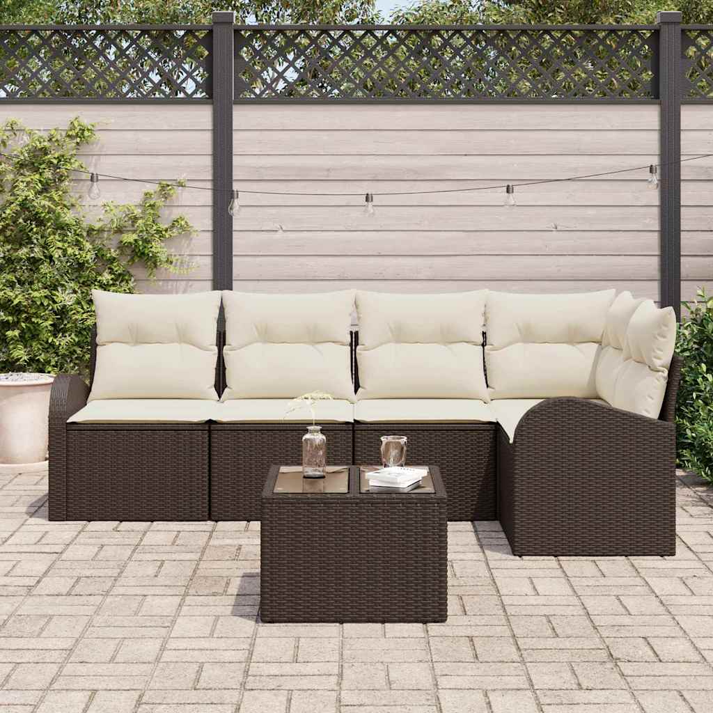 Gartensofa-set mit Kissen 6 pcs Braun und Weiß Poly-Rattan