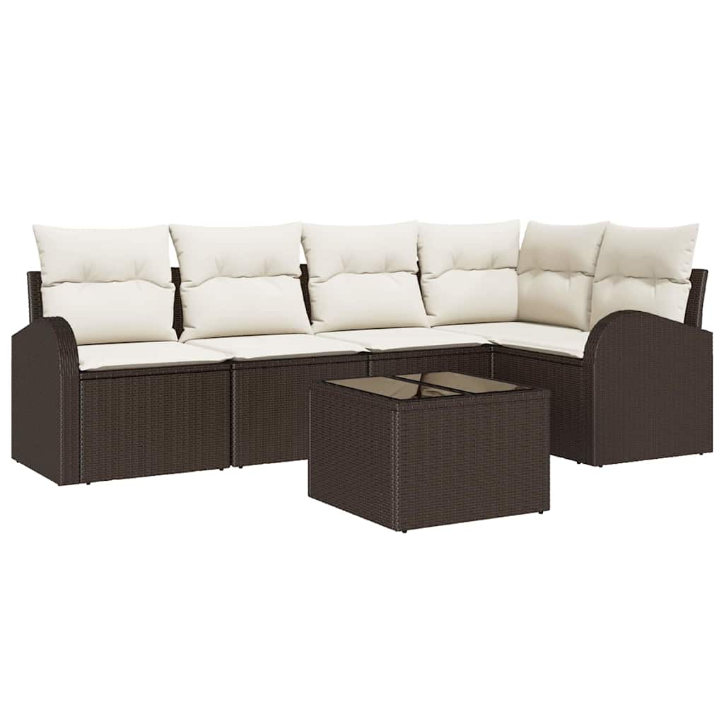 Gartensofa-set mit Kissen 6 pcs Braun und Weiß Poly-Rattan