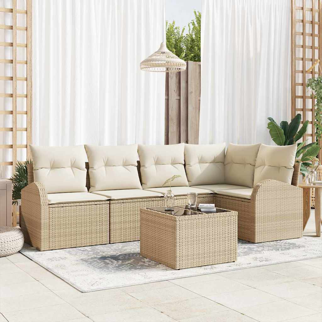 Gartensofa-set 6 stk. Beige und Weiß Poly-Rattan