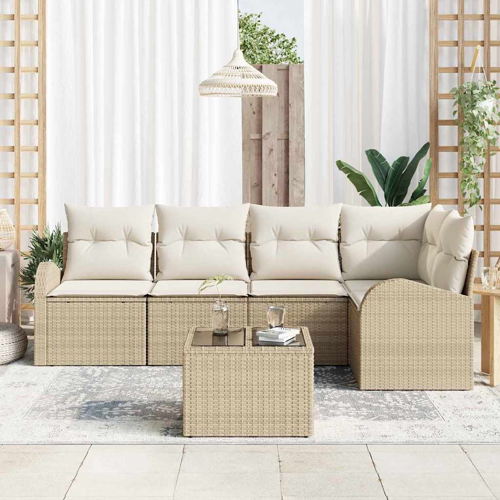 Gartensofa-set 6 stk. Beige und Weiß Poly-Rattan