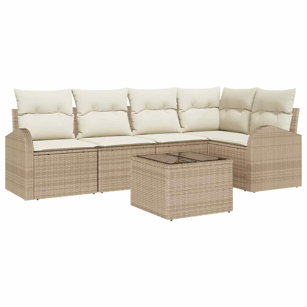 Gartensofa-set 6 stk. Beige und Weiß Poly-Rattan