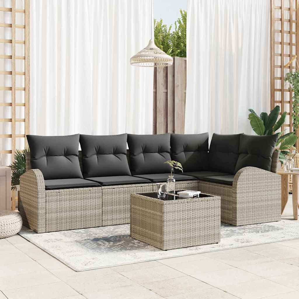 Gartensofa-set 6 stk. Hellgrau Poly-Rattan