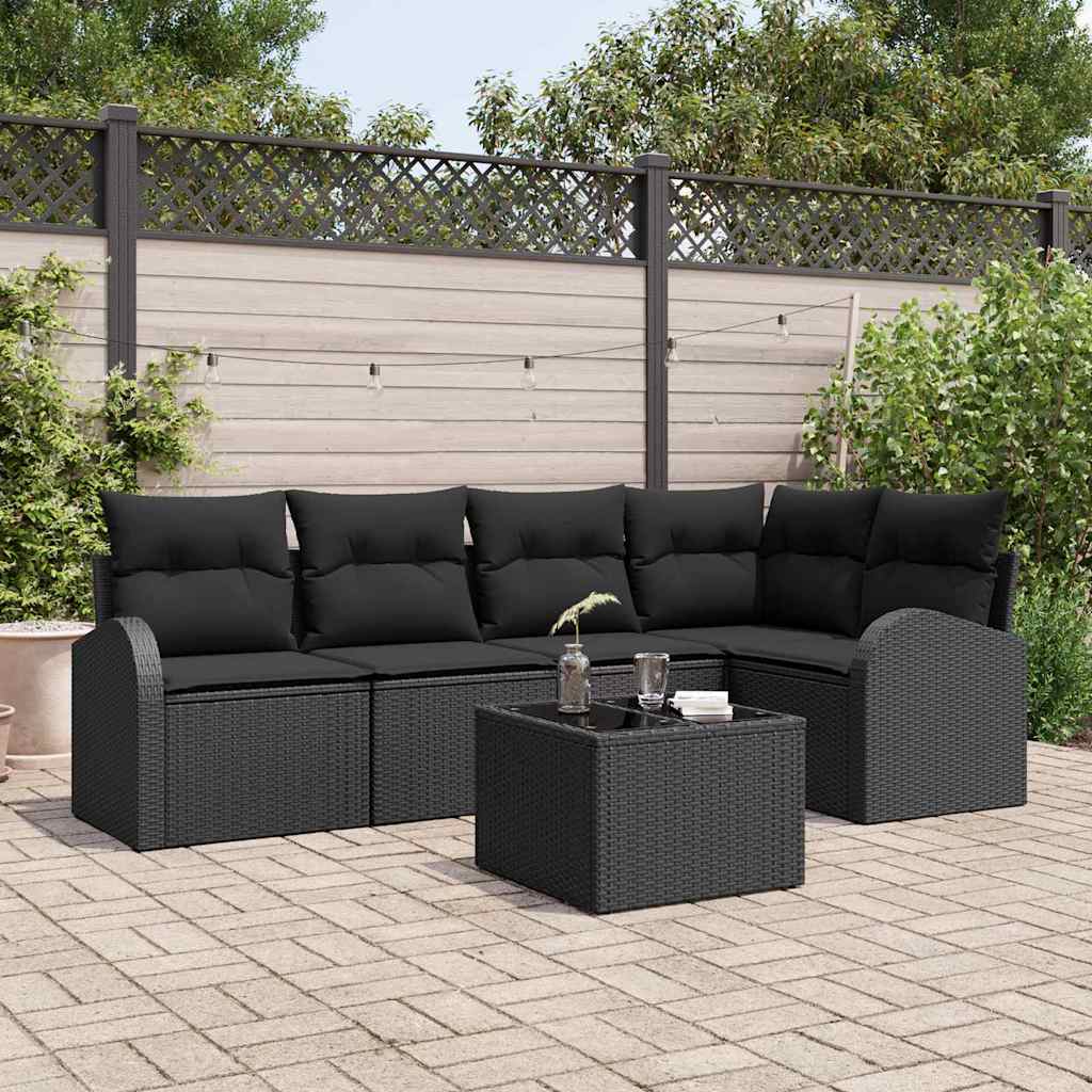 Gartensofa-set 6 stk. Schwarz Poly-Rattan
