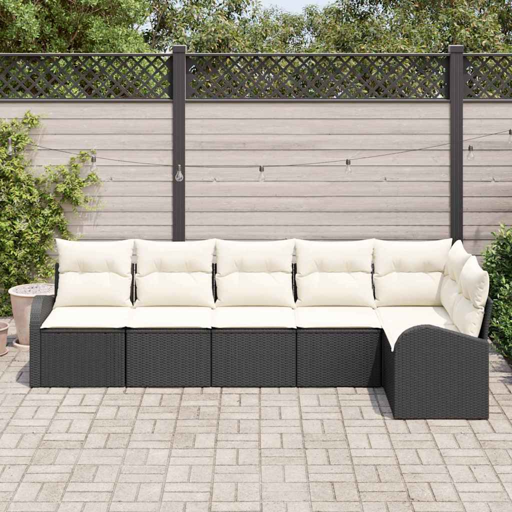 Gartensofa-set 6 stk. Schwarz und Weiß Poly-Rattan