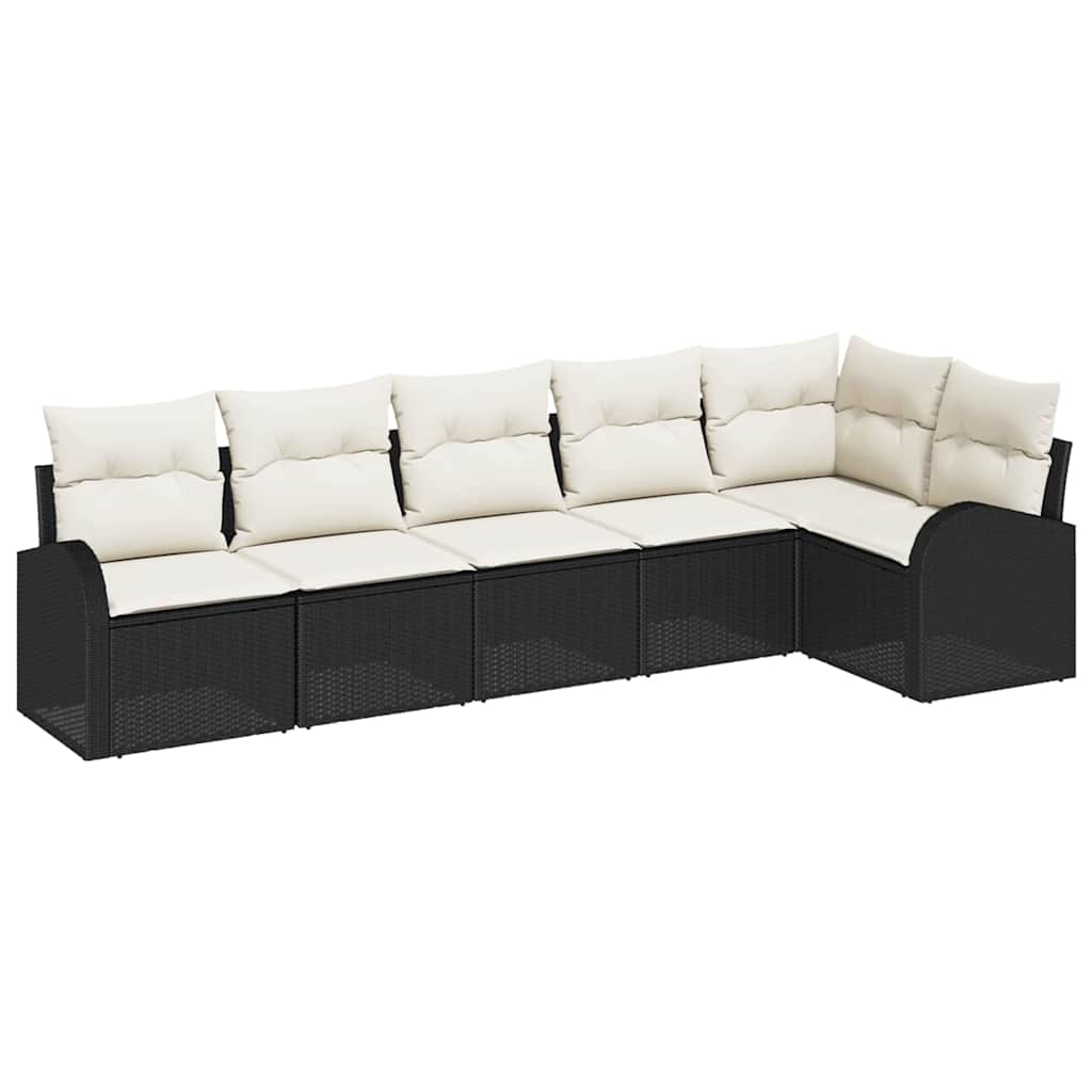 Gartensofa-set 6 stk. Schwarz und Weiß Poly-Rattan
